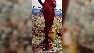 She takes off her clothes in the bathroom and washes her pussy with soap 138