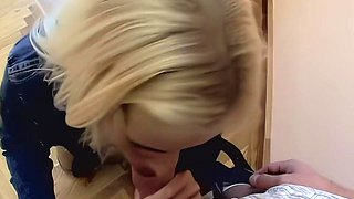 Huge cock spurts semen over her face