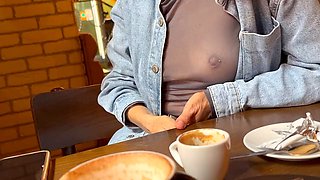 MrsMrsJones Flashes Big Tits and Nipples in Sheer Blouse Publicly