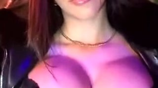 Busty curly brunette with big boobs fucks on couch