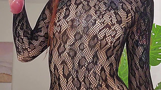 Sloppy Deepthroat & Pussy Slapping in Sheer Fishnet Bodysuit