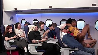 Dark-skinned slut with natural boobs gets banged on the plane