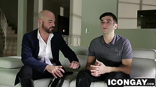 Andy goes down on his boss to suck on his big cock