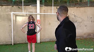 Basketball girl slobbers over my monster dick