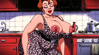 Classic Cartoon Style Nude Women in Kitchen