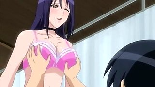 Anime schoolboy defiles two horny hentai girls, as an audience of students observe