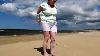 Big titted wife on the beach