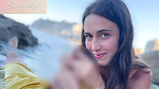 Spanish teen Sandralydx gives intense outdoor handjob and blowjob until cum swallow in mouth POV