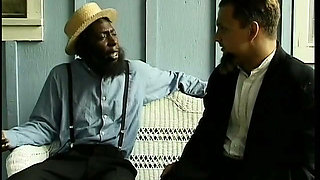 Black and white dudes gets blowjob from Amish chick