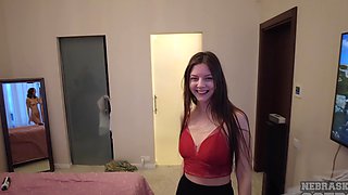 Teeny buns in a teeny skirt, self pleasuring under steamy showers