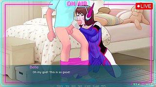 Webcam 3-way with big-boobed streamer Belle in a steamy public scene