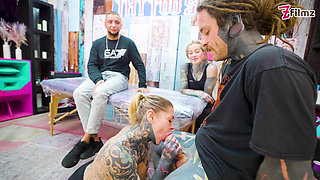 Tattooed Couple Fuck with Big Cocks Merry Gets Inked Foursome