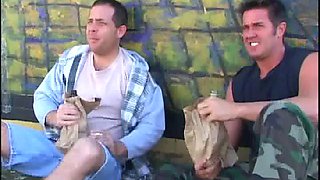 Naughty little redhead in hot restroom threesome