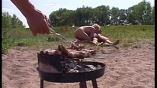 Blonde mature woman ass fucked like a wild during a barbecue
