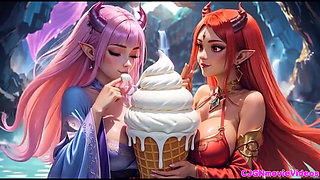 2. Movie, the Queen Ask 2 Girls for Kiss and Bouncing Breast, Ai Animation