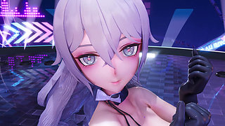 Jiggling Breasts; Bare-bottomed Miniskirt; Crotchless Black Stockings