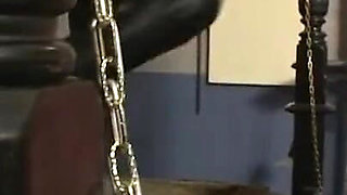 Blonde MILF humiliates masked pig