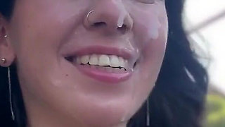 Triple Cum on Face for Village Whore - Public Cumwalk
