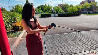 I Wash My Car - Hot Girl Next Door in a Pencil Skirt and High Heels