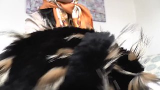 Lady Victoria Valente Jerk Off Instruction in Headscarf and Fur