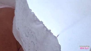 BBW Wife Cheating on Stairs - Panty Peek Homemade Voyeur