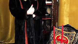 Outdoor solo masturbation scene with curly blonde