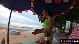 Thai GF getaway in Pattaya beach visit and sex at home