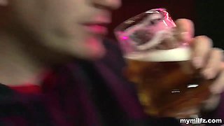 Megan switching Cocks in a Public Bar