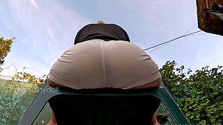 Outdoor anal solo and masturbating blonde