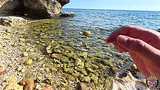 Public Beach Blowjob: Deep Throat, Pussy Fingering & Messy Cumshot