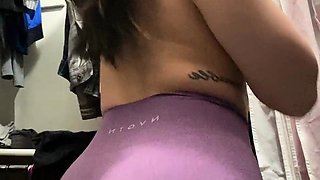 watch me get these tight purple leggings over my thick