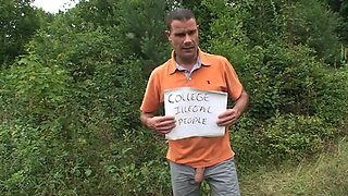 A busty cute teen takes a big hard cock outdoor