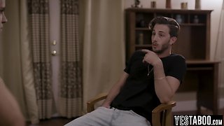 Sly BF fucks teen and busty MILF stepmom