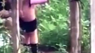 Spying blonde hooker fucking in the woods