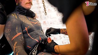 Trio rough spandex princesses destroy tattooed slave with deep sounding & urethral masturbating