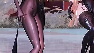 [mmd] Yolandel & Rita Chocolate Cream Double Striptease Black Silk Pantyhose Big Nipple Nipple Milk Chain Red Sole High Heels
