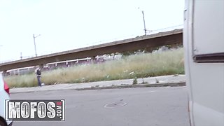 Big ass blonde Samantha Rhone gets a good spanking in public for extra money