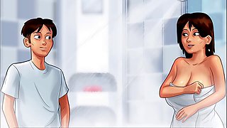 Step mom with huge tits gets nailed in the bathroom while gaming