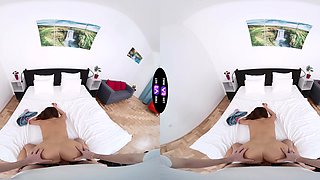 Virtual reality sex with yummy brunette Claudia Colt on the bed is pure gold