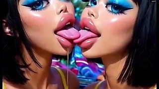 Funny Lesbians Tongue and Kiss Fetish, Ai Animation