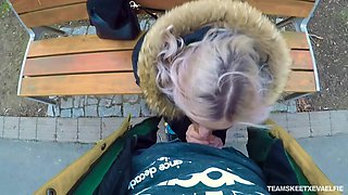 Picked up outdoors chick Eva Elfie gives a stranger a good blowjob