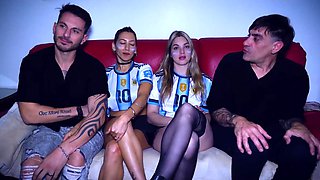 Argentine female soccer fans in a hardcore threesome and cowgirl-style group sex!