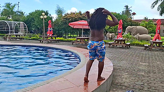 Sperm Floating in the Pool, Hard Sex in the Water, Double Orgasm