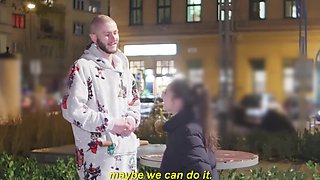 Picked up and fucked with creampie tiny Italian brunette