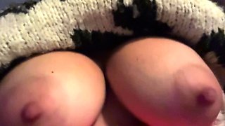 Big tit MILF does close up while dildoing her pussy