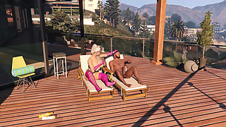 GTA V Big Booty Lady in pink gloves destroys Franklin Part 3