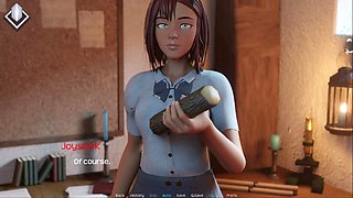 Nerdy girl plays an animated porn game in style