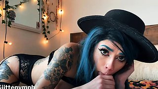 Amateur brunette babe gives pov blowjob in bathroom