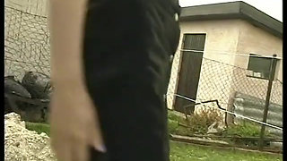 Skinny redhead teen fucked in the workshop