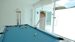 Young beauty shares intense pool table passion